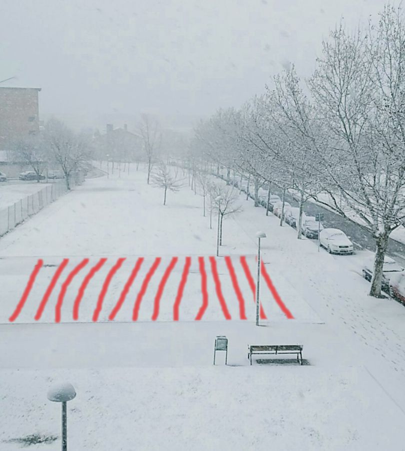 Aficionado Atlético Madrid pinta nieve blanca de Madrid