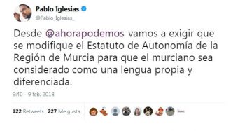 Podemos exige que el murciano sea lengua oficial en España.