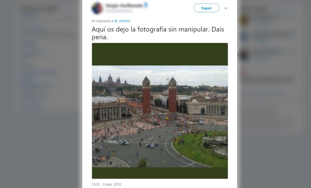 Independentistas manipulan fotos de manifestación pro España en Barcelona