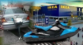 Atracan el IKEA de Valencia con una extraña zodiac y 2 motos de agua