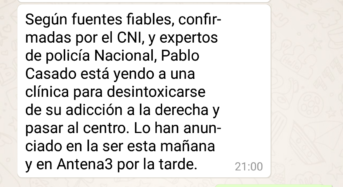 ES UN BULO: «ES FALSO que Pablo Casado vaya a entrar en una clínica de desintoxicación para curar su adicción a la derecha».