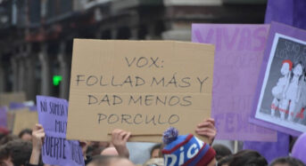 Odio a Vox en una pancarta de las manifestaciones feminazis.